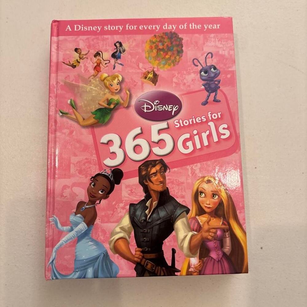 Disney 365 Stories for Girls book with pink cover featuring Disney characters